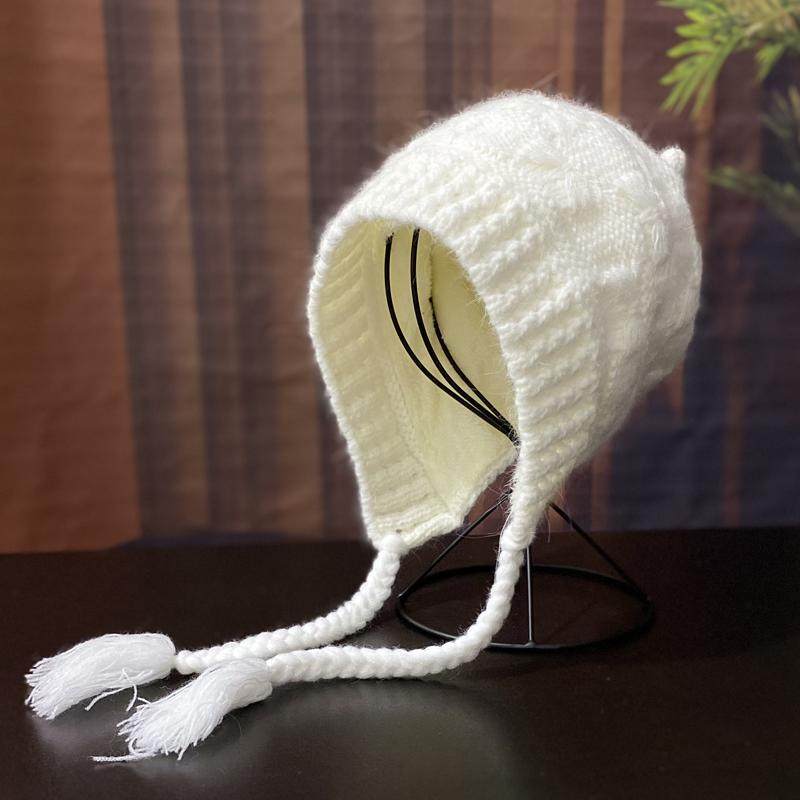 日系毛线帽韩版女秋冬季加绒保暖冷帽大头围甜美可爱护耳针织帽子,淘宝优惠券,粉丝福利购,淘宝优惠卷