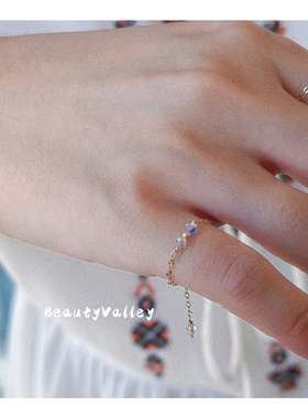 B.V原创“指尖精灵”美国进口14K包金水晶可调节极细尾戒戒指女