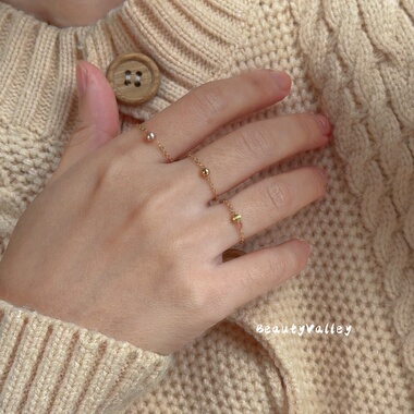 B.V/洗手不用摘/美国进口14K包金小金珠链条戒指天然珍珠指环戒指