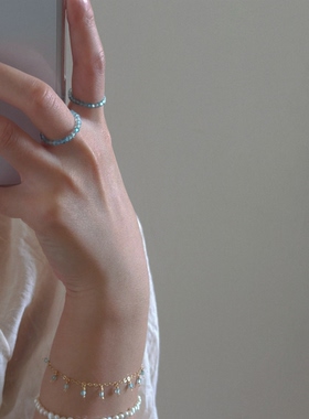 B.V原创/清冷感海蓝宝小众设计感高级气质清新戒指