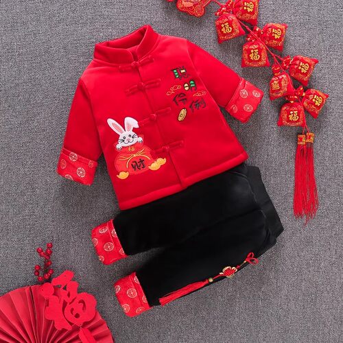 宝宝唐装0-1-2岁男女童冬装喜庆新年装儿童秋冬棉衣套装 婴儿礼服 - 图2