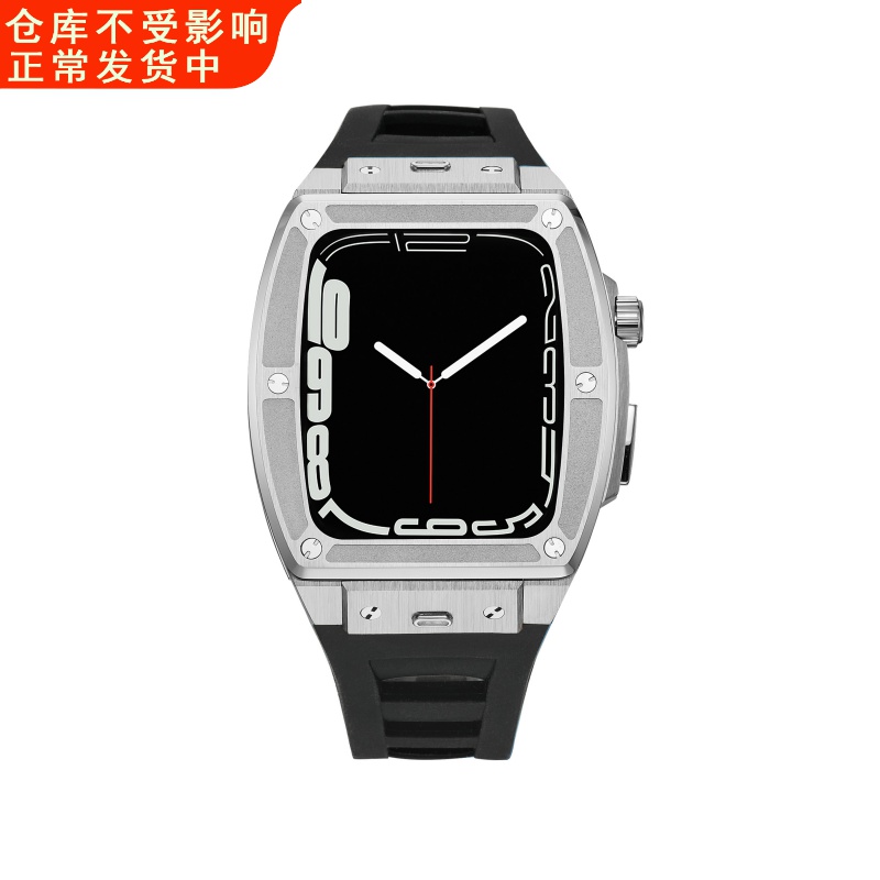 星图适用iwatch12345678se12代不锈钢手表保护壳氟橡胶蝴蝶扣宇舶改装全包applewatch45mm44 - 图0