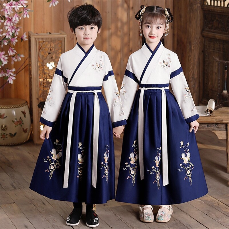 儿童古装汉服男女童古代唐朝宋朝明朝古诗古词诗歌朗诵表演出服装
