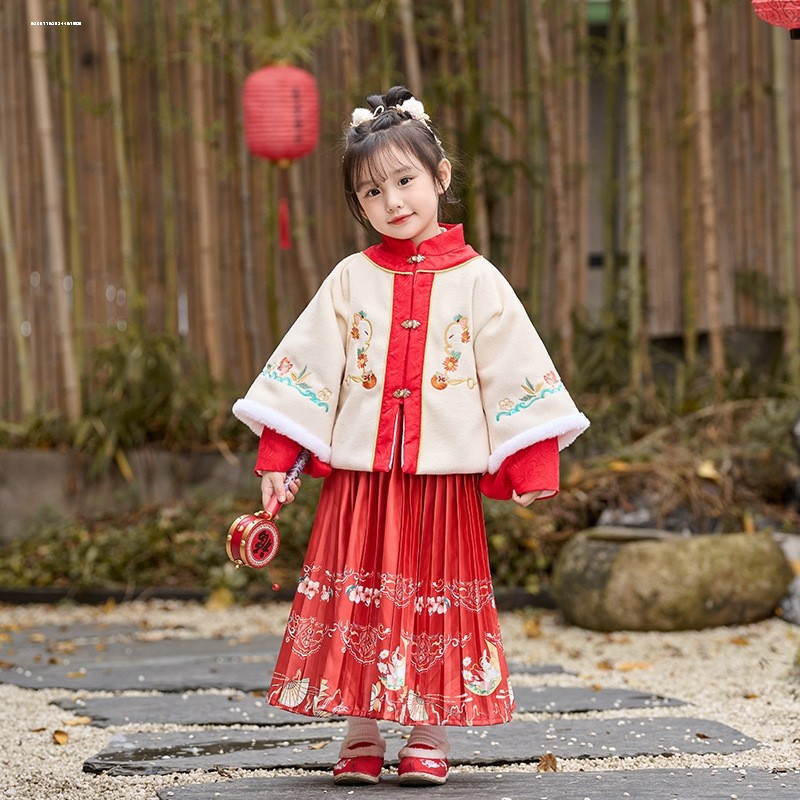 新款女童披风加绒秋冬季防寒汉服 巴香草汉服