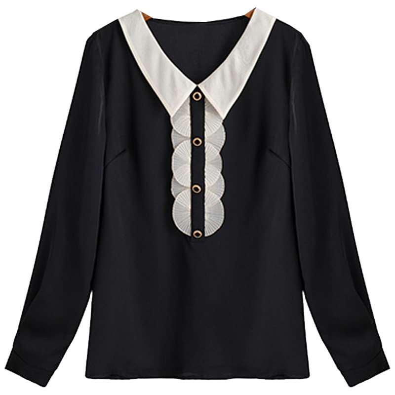 大码女装胖mm拼接v领撞色洋气上衣 云妃秀大码女装