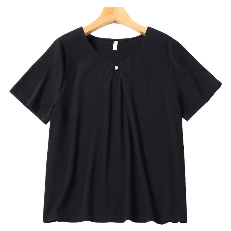 胖mm显瘦遮肉v领大码时尚宽松t恤 云妃秀大码女装