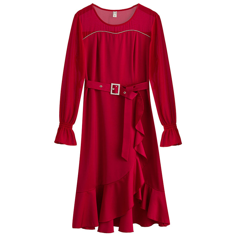 韩版大码不规则下摆收腰胖mm连衣裙 云妃秀大码女装