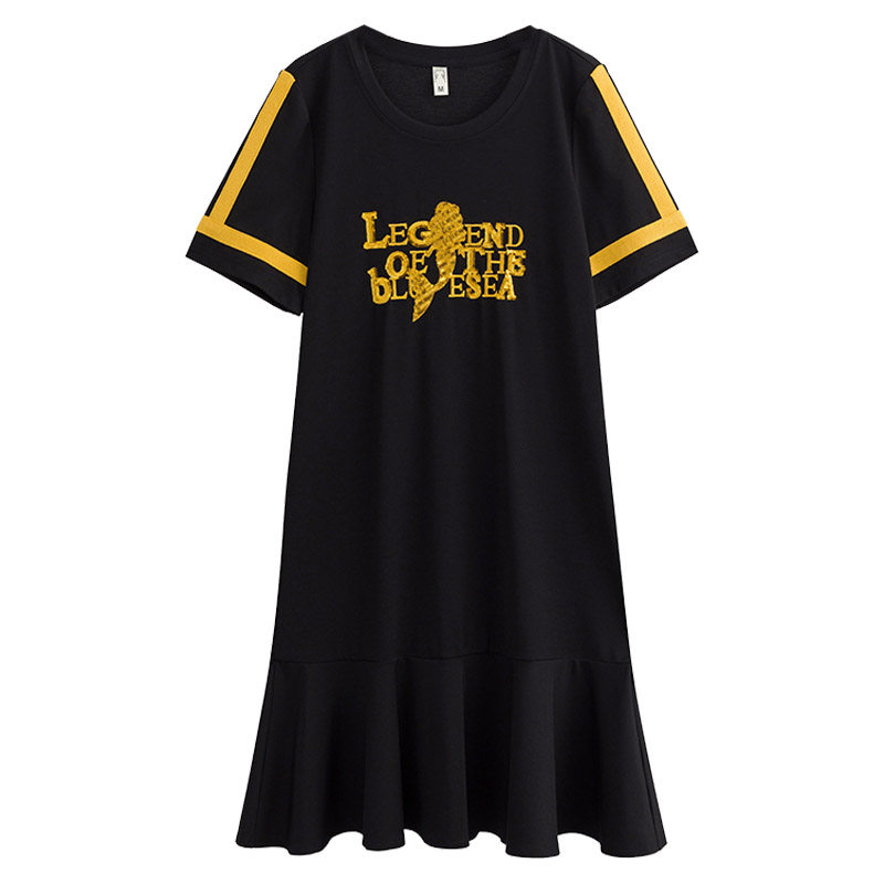 韩版拼接大码圆领2020潮连衣裙 云妃秀大码女装