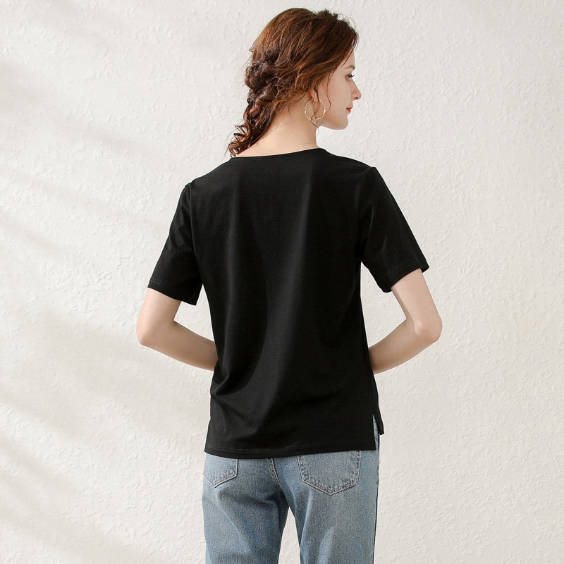 胖mm显瘦洋气v领遮肚子大码t恤 云妃秀大码女装