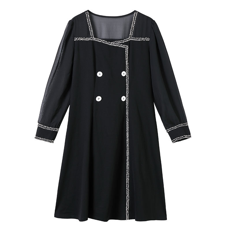 2020秋季方领拼接气质女装潮长袖裙 云妃秀大码女装