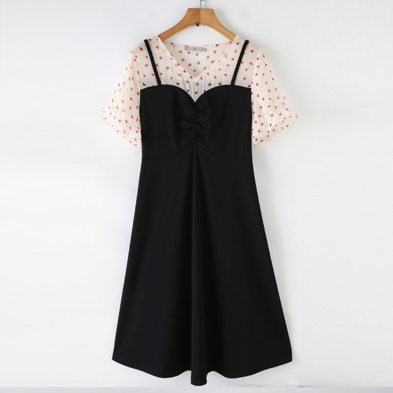 宽松拼接v领大码时尚百搭潮连衣裙 云妃秀大码女装