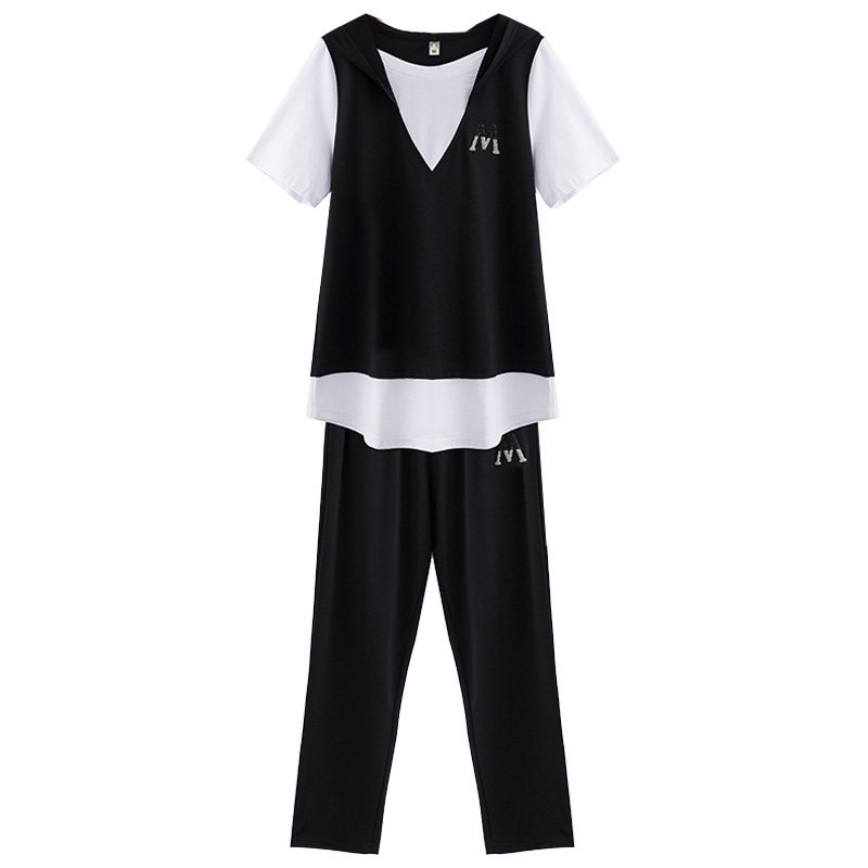 2020夏季新款时尚大码韩版mm两件套 云妃秀大码女装