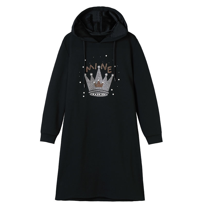 韩版加绒大码女装印花烫钻潮连衣裙 云妃秀大码女装