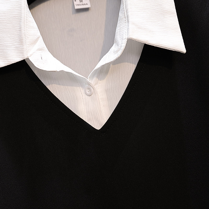 胖mm显瘦简约宽松大码v领纯色上衣 云妃秀大码女装