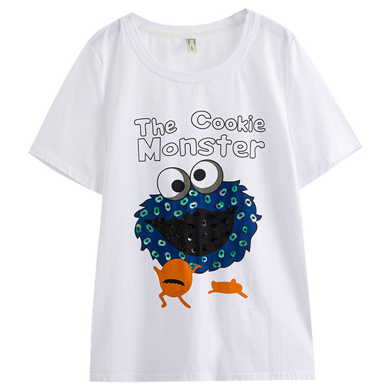 2020夏季新款韩版mm圆领宽松t恤 云妃秀大码女装