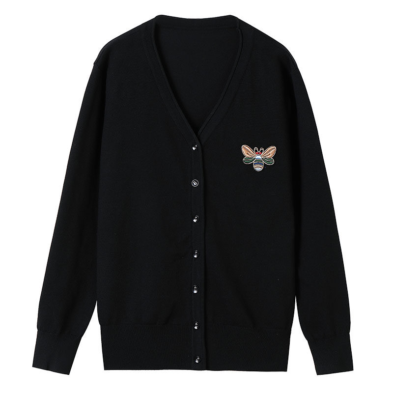 秋季新款时尚百搭小蜜蜂绣花mm开衫 云妃秀大码女装