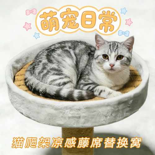猫窝猫爬架配件DIY猫趴架子圆盘猫树夏季凉席窝藤编瞭望台猫垫子 - 图1