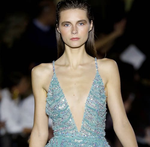 zuhair murad 蓝色深V领露背奢华礼服成人礼红毯演出服婚礼敬酒服 - 图2