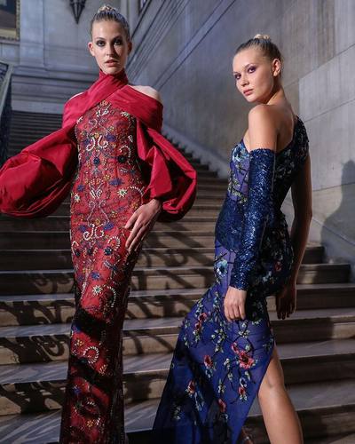 Rami Kadi 红色挂脖款修身显瘦泡泡袖主持唱歌晚礼服婚礼敬酒服 - 图0