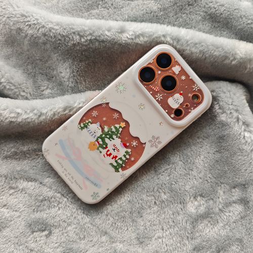 IMD卡通可爱细闪鎏金自嘲熊雪人圣诞树水晶球手机壳适用iphone17promax个性防摔苹果16亮面15趣味14创意13女 - 图0