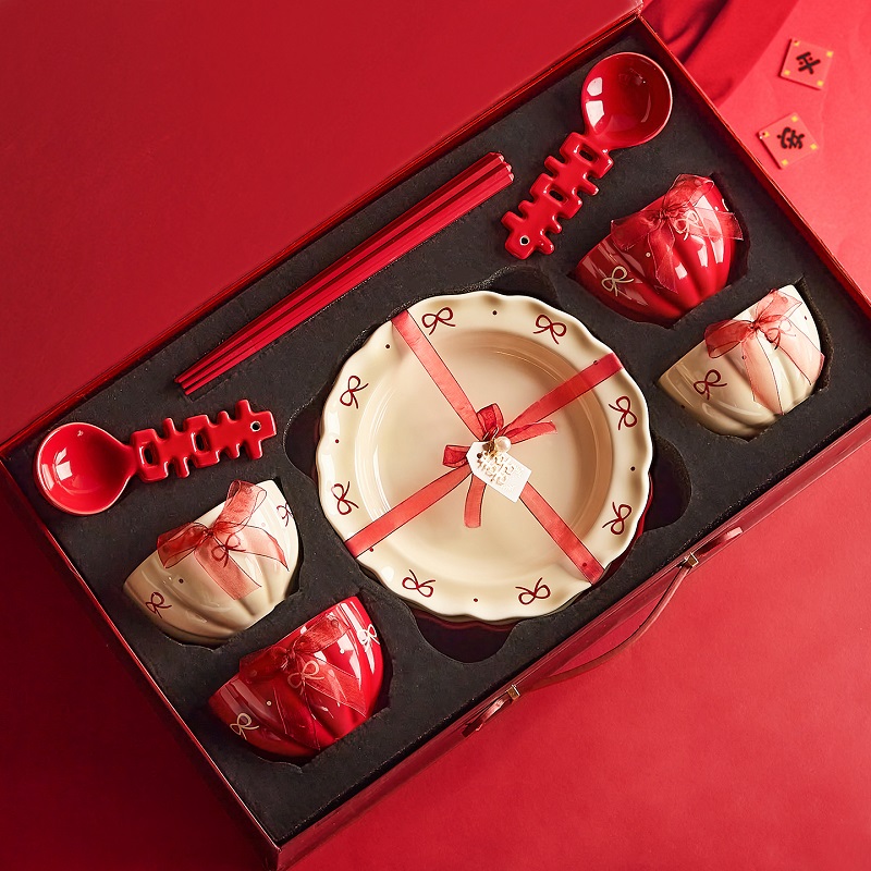 墨色新婚结婚订婚礼物送新人餐具套装碗碟家用乔迁碗筷盘子礼盒装