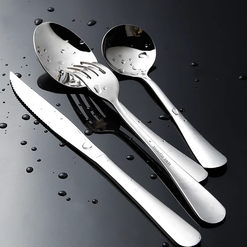 不锈钢勺子家用高档精致叉子食品小汤匙儿童吃饭勺高颜值长柄调羹 - 图0