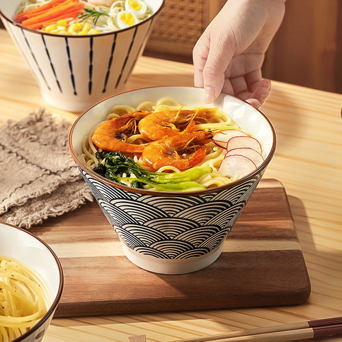 陶瓷拉面碗家用2026新款斗笠面碗高脚碗好看的大碗汤面碗吃面条碗 - 图1