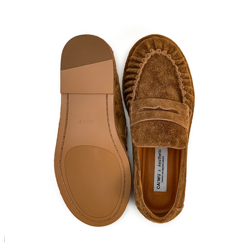 【彩物】敲软乐福鞋 焦糖布丁2025真皮平底方头深口单鞋女豆豆鞋,淘宝优惠券,粉丝福利购,淘宝优惠卷