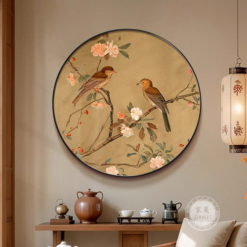 喜上眉梢入户玄关装饰画宋代美学客厅圆形挂画办公室茶室禅意壁画 - 图2