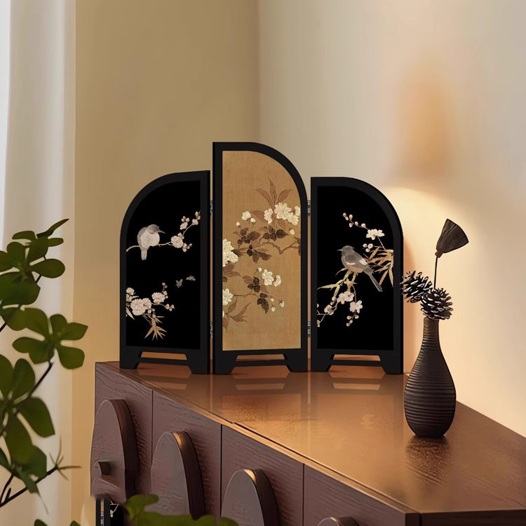 中古风高级感屏风桌面摆件玄关柜电视柜茶桌家居装饰品礼客厅摆画,淘宝优惠券,粉丝福利购,淘宝优惠卷
