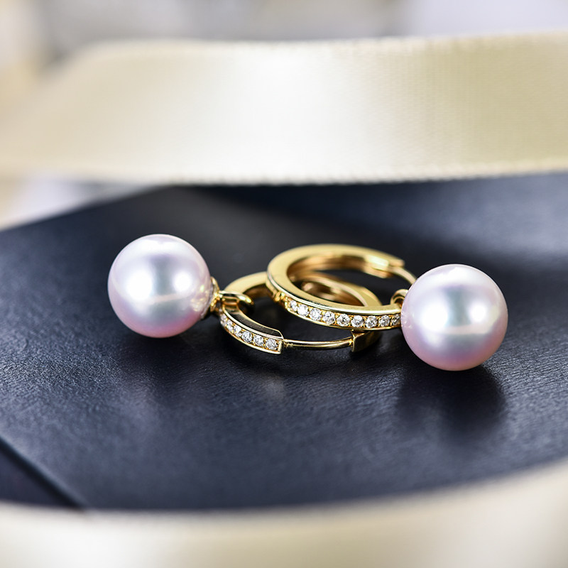 气质OL天女Akoya天然海水珍珠钻石18K黄金耳圈耳环多用耳钉,淘宝优惠券,粉丝福利购,淘宝优惠卷