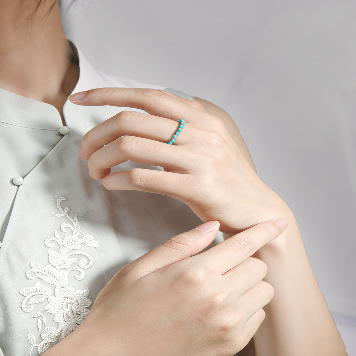 Lucky and protective turquoise gold transit ring for women