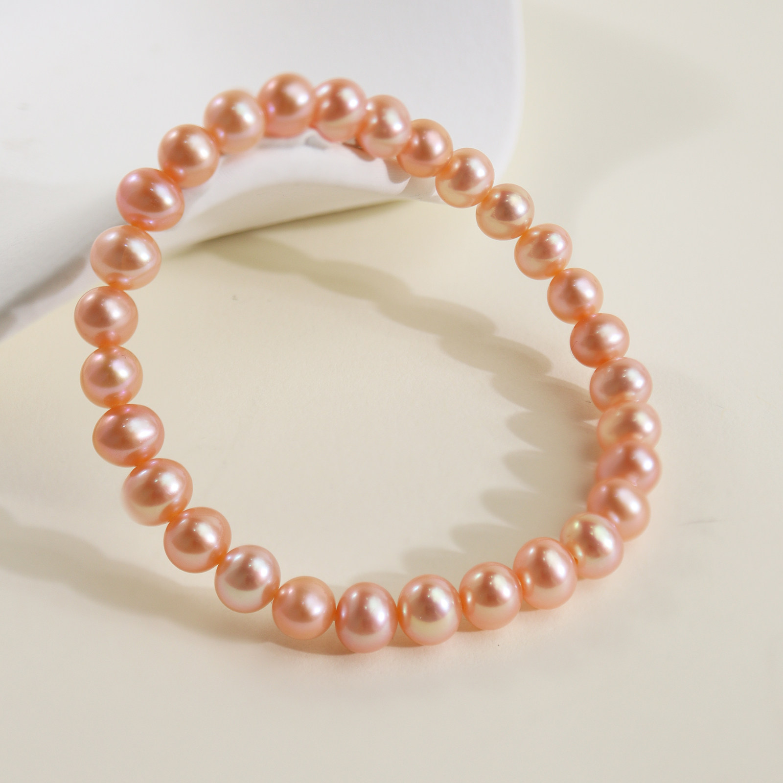 [心想事橙]天然橘粉珍珠手链女5-6mm极光近圆诸暨淡水珍珠手串,淘宝优惠券,粉丝福利购,淘宝优惠卷