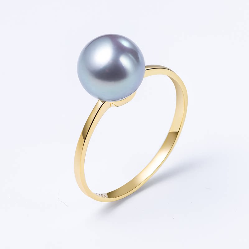Spot basic 18K gold single bead ring natural seawater pearl silver gray blue akoya true multi-hemp pearl ring