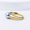 Medieval style vintage ring 18K gold akoya real hemp seawater pearl gray beads 18K thick gold croissant