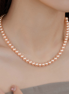 天然淡水珍珠项链女橘粉色珍珠