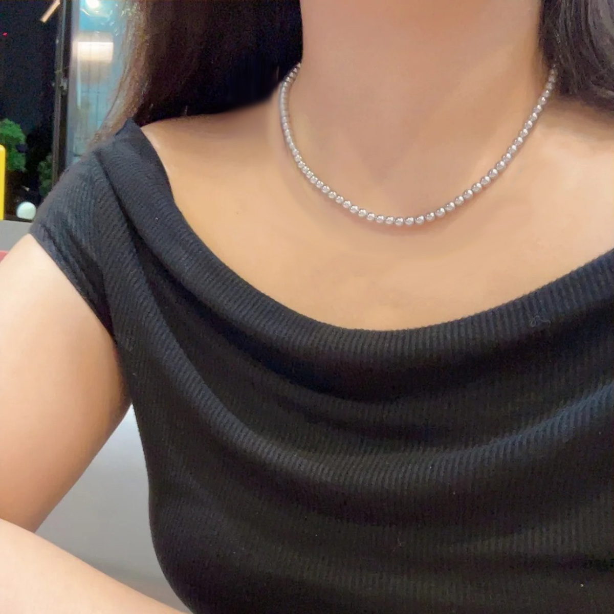 媲美akoya真多麻珍珠项链诸暨天然淡水珍珠颈链银蓝灰色珠锁骨链 - 图3