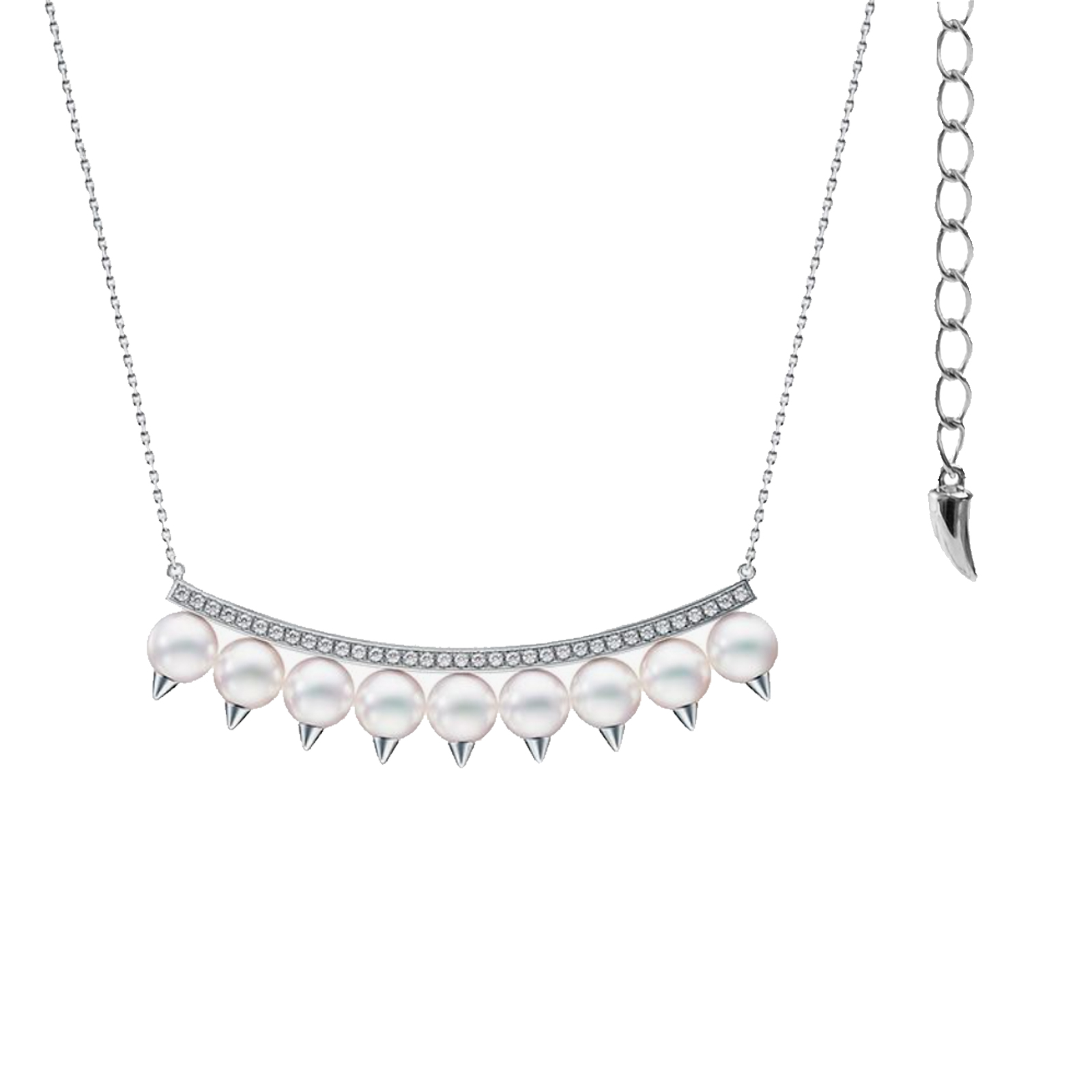 T家新款danger恶魔獠牙珍珠项链18K金钻石天然akoya海水珍珠项链 - 图0