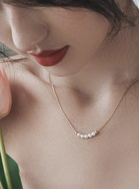 微笑项链诸暨天然淡水珍珠小米珠子项链珍珠吊坠五珠baby珍珠颈链
