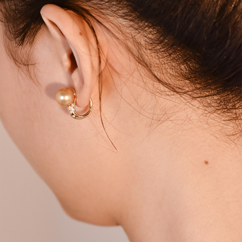 T家同款浓金色南洋珍珠钻石耳钉天然海水珠南洋金珠耳拍18k黄金特,淘宝优惠券,粉丝福利购,淘宝优惠卷