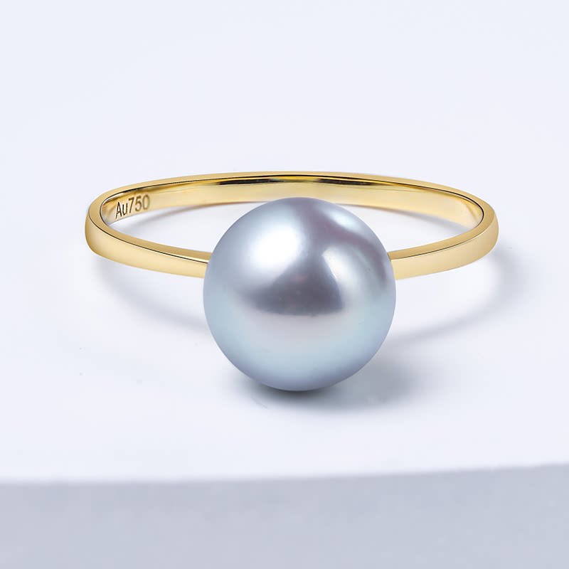 Spot basic 18K gold single bead ring natural seawater pearl silver gray blue akoya true multi-hemp pearl ring