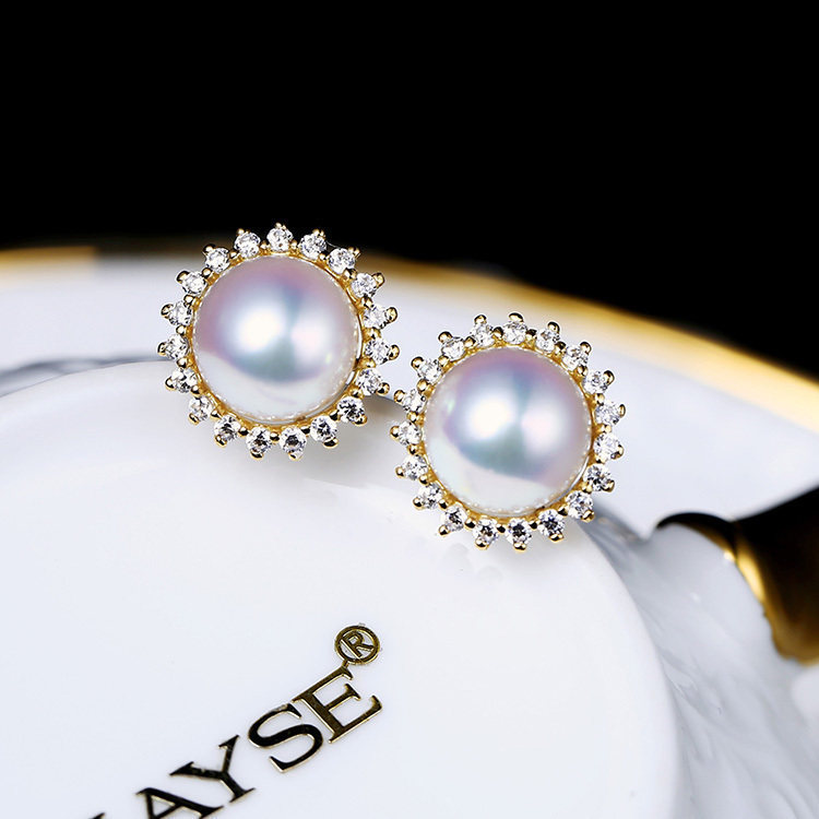 何超琼同款日本akoya天然海水天女珍珠耳钉18K黄金钻石太阳花耳环,淘宝优惠券,粉丝福利购,淘宝优惠卷