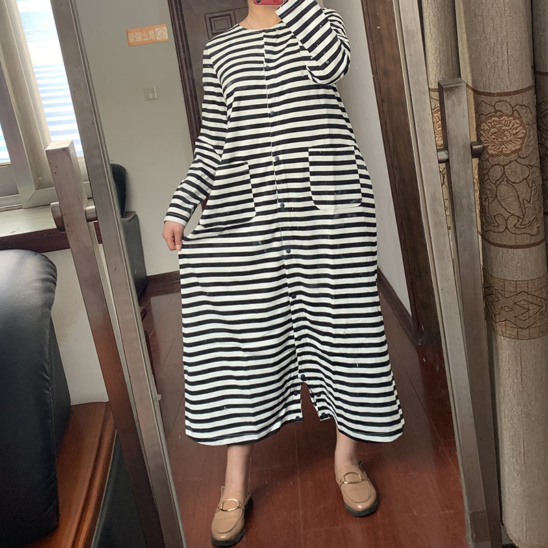 出口日本春秋夏季纯棉睡孕产妇哺乳服月子服成人连体睡裙宽松圆领 - 图0