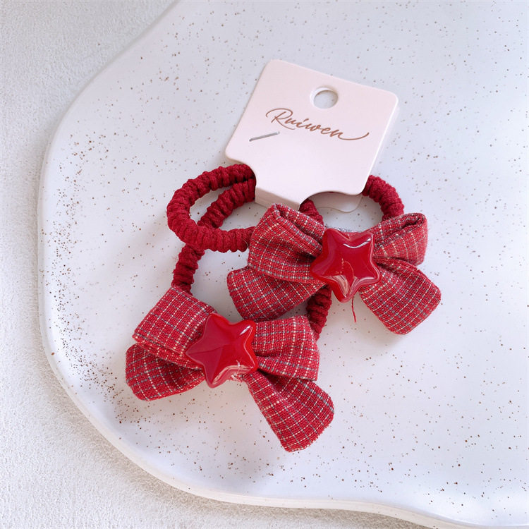 新年红色格纹蝴蝶结儿童发圈女孩扎头发皮筋发绳宝宝对装头绳发饰,淘宝优惠券,粉丝福利购,淘宝优惠卷