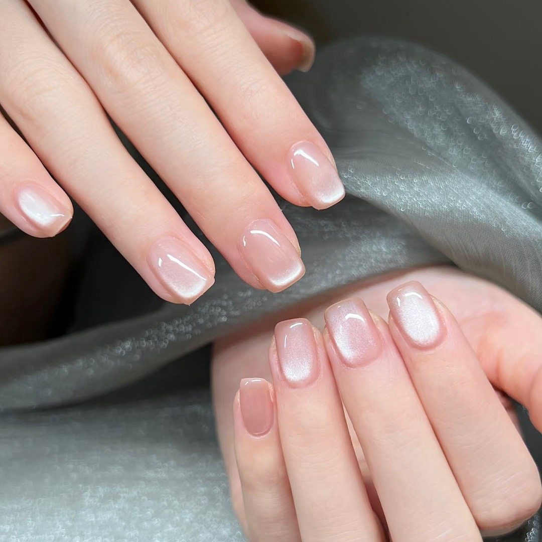 短款裸粉色玻璃珠冰透猫眼穿戴甲片纯欲显白美甲贴高级假指甲贴片,淘宝优惠券,粉丝福利购,淘宝优惠卷