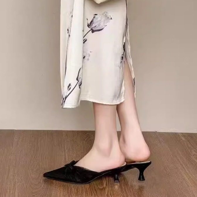 一代佳人26S2162时尚网纱蝴蝶结镂空包头半托气质舒适百搭小猫跟,淘宝优惠券,粉丝福利购,淘宝优惠卷