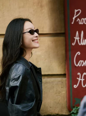 倪妮同款黑色猫眼椭圆墨镜