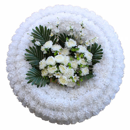 殡仪花圈仿真菊花圈1米拱形假花圈灵堂摆放塑料花圈祭奠花白事花 - 图1