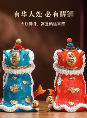 礼之源鸿运醒狮摆件黄铜狮子一对家居办公室玄关柜装饰品乔迁礼品