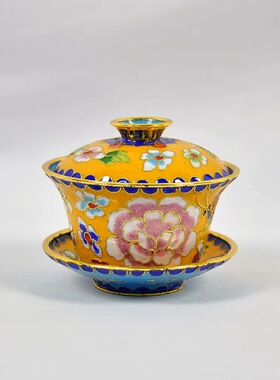 北京景泰蓝盖碗茶碗茶具铜胎掐丝珐琅盖碗家居摆件手工艺品